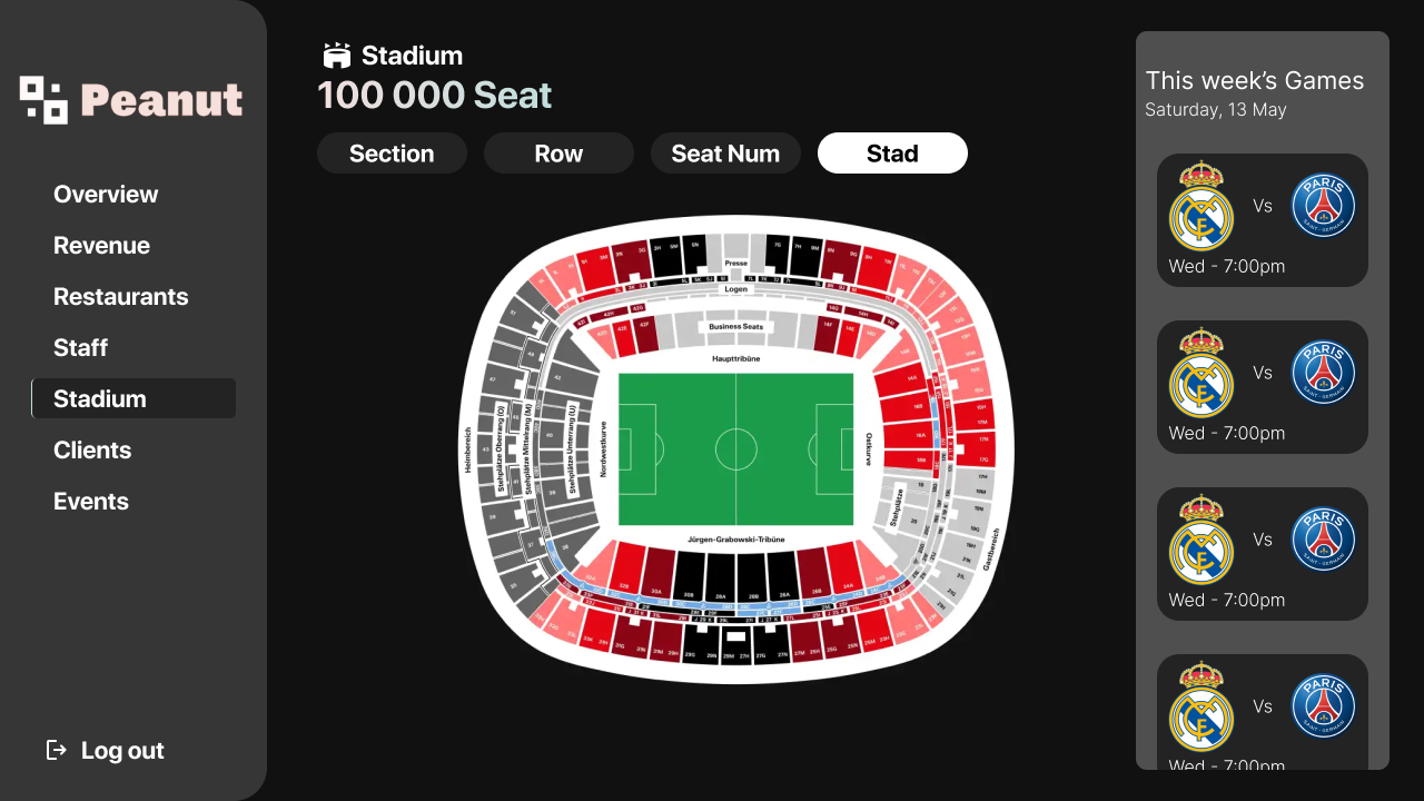 Stadium seating map with interactive seat selection