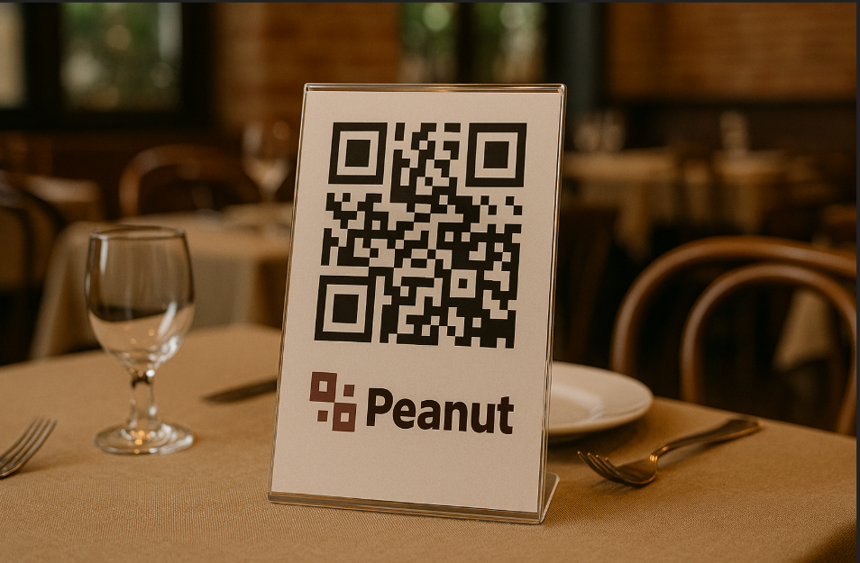 QR code table tent in restaurant setting