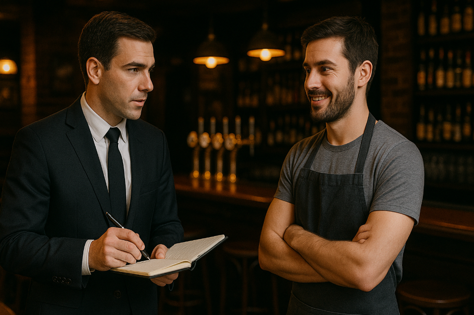 Peanut representative discussing menu options with restaurant staff