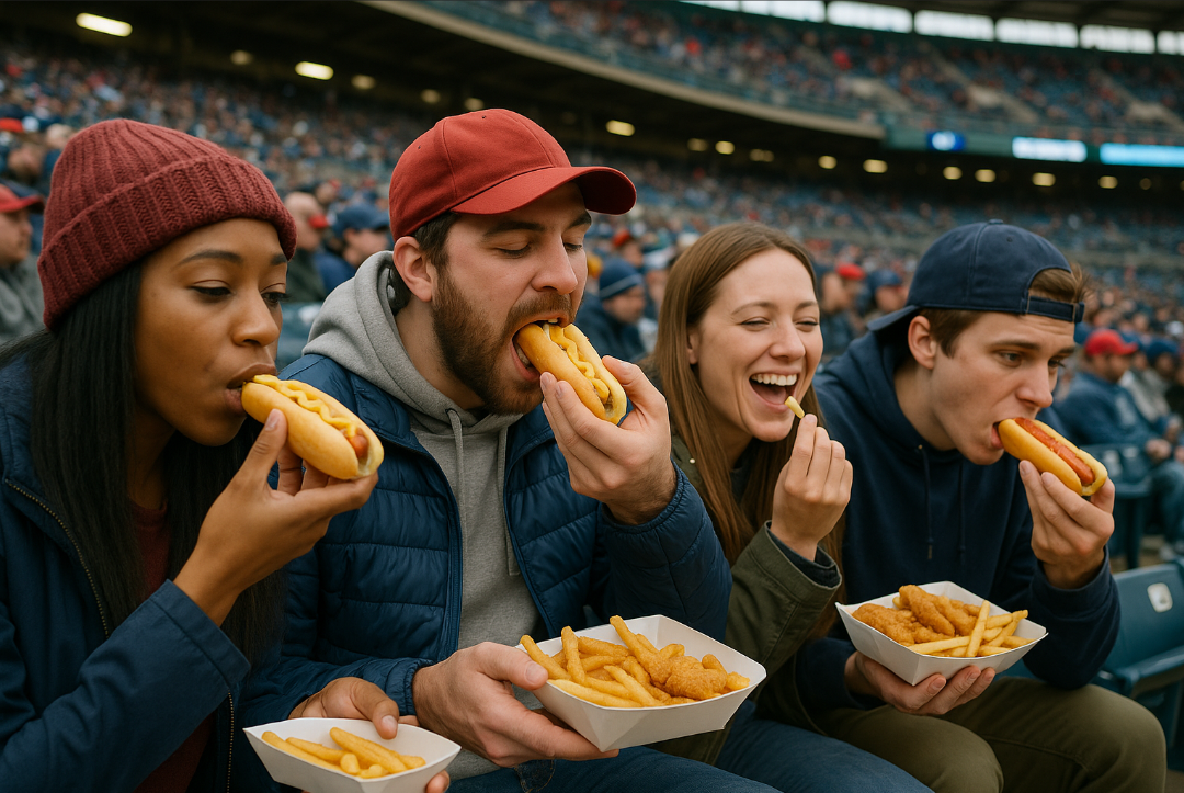 Fans enjoying food at stadium